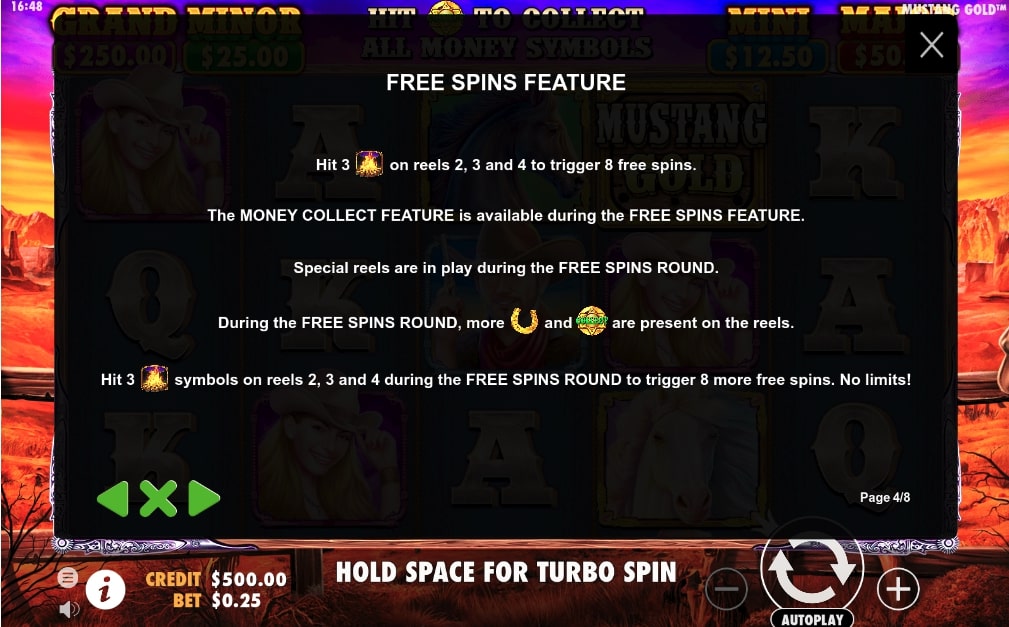 Mustang Gold Slot Game Free Spins Feature